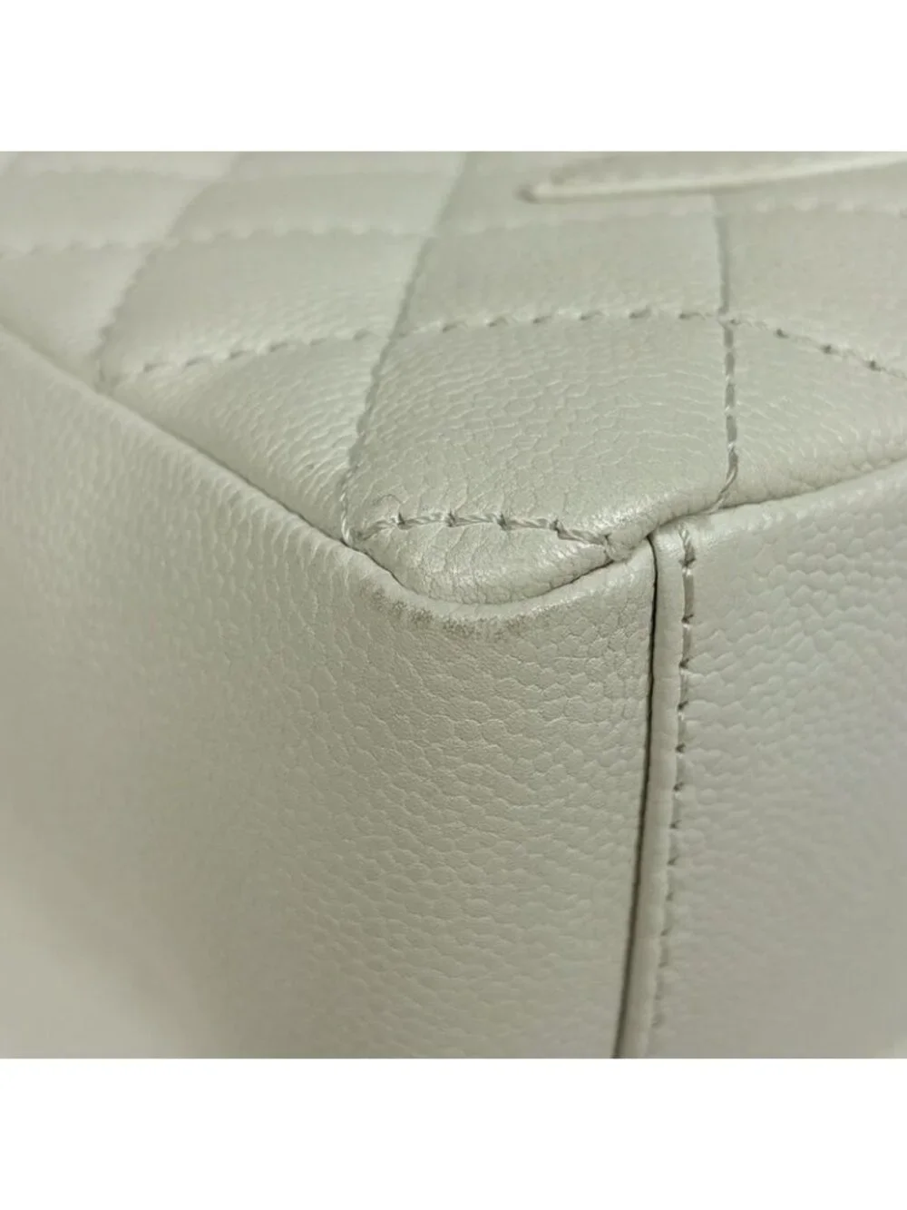 ★SOLD★ Chanel CC Logo Chain Tote Shoulder Quilted Caviar Leather White - Picture 6 of 13